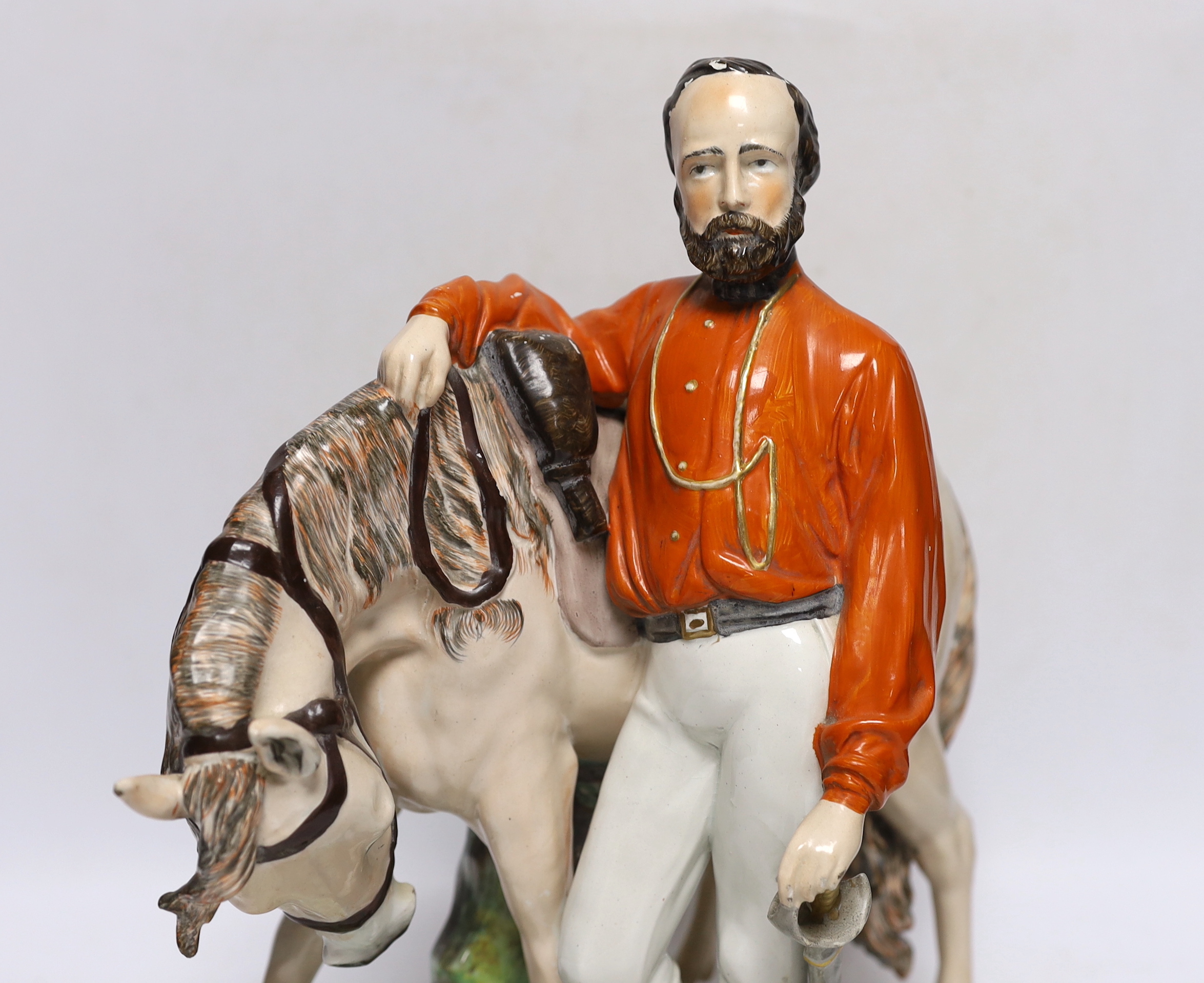 A mid 19th century Staffordshire group of Garibaldi by Thomas Parr, 37cm high